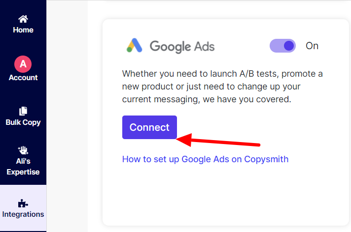 Copysmith Google Ads integration