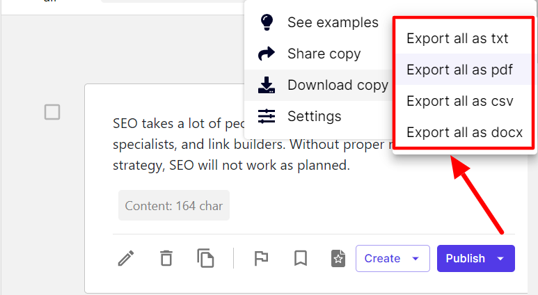 content export feature